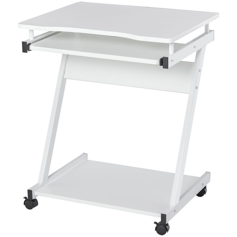 HOMCOM Schreibtisch Computertisch Z-Form mit 4 Rollen, platzsparend und stabil, mit Tastaturablage, Metall & Spanplatte, Weiß 60x48x73 cm   Aosom.de von HOMCOM