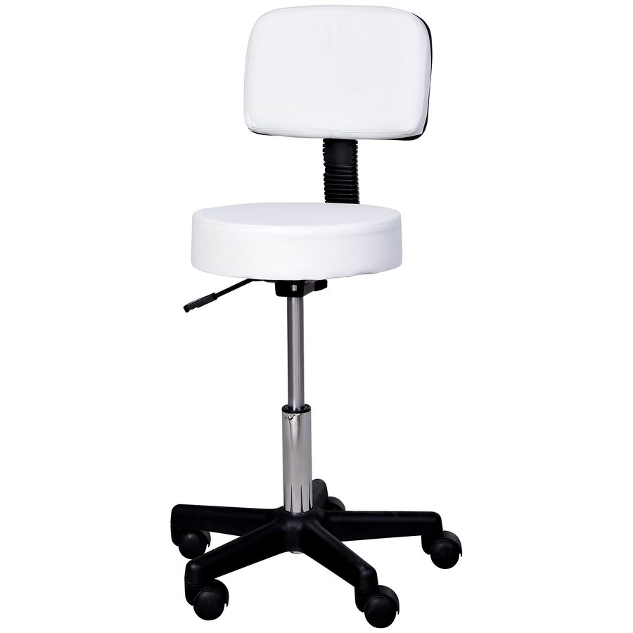 HOMCOM Arbeitshocker Rollhocker Drehhocker höhenverstellbar mit Lehne für Büro, Weiß Φ35 x H72-84 cm   Aosom.de von HOMCOM
