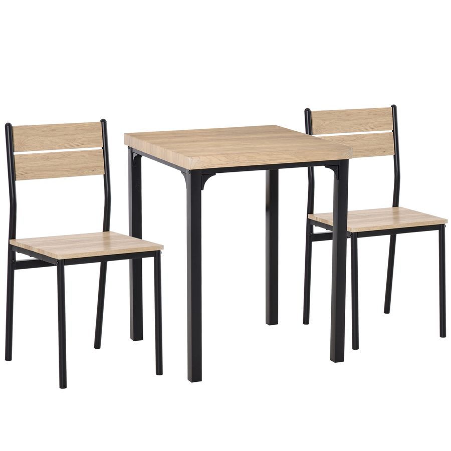 HOMCOM 3-teilige Esstisch Küchentisch mit Stühlen Set Naturholzmaserung + Schwarz mit 1 Tisch + 2 Stühlen  Aosom von HOMCOM