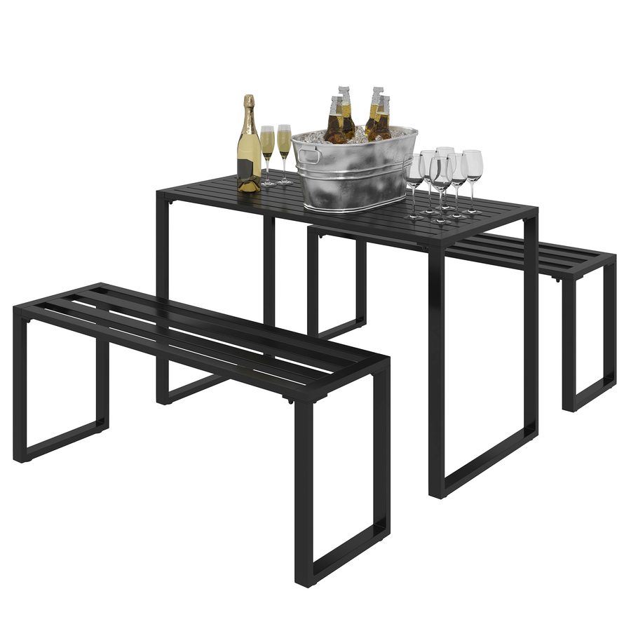 Outsunny Outdoor Möbelset 3-tlg. Festgarnitur Sitzgruppe Gartengarnitur mit Tisch und 2 Sitzbänken aus Metall Schwarz 110 x 55 x 70 cm   Aosom.de von Outsunny