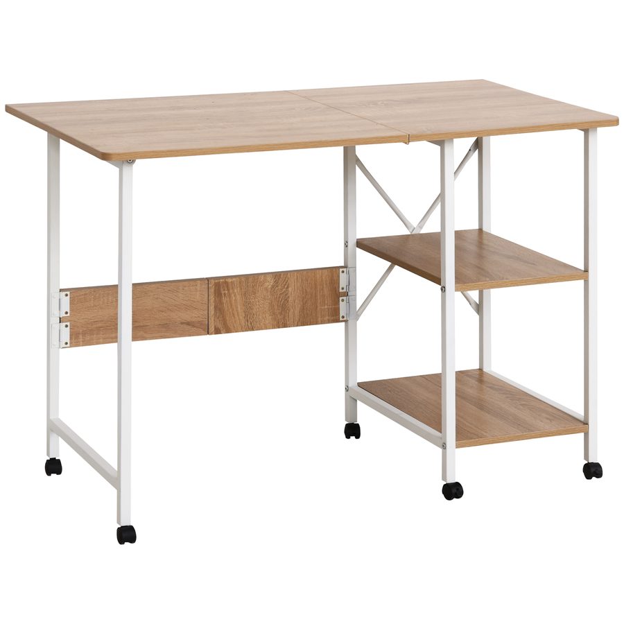 HOMCOM Klapptisch  Mobiler Schreibtisch auf Rollen, Beistelltisch, MDF, Natur, 107x55x76cm  Aosom von HOMCOM