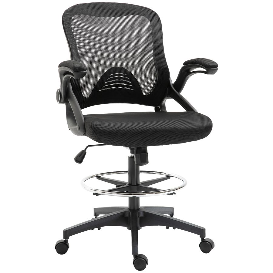 Vinsetto Schreibtischstuhl ergonomischer Bürostuhl Drehstuhl 360° mit verstellbarem Fußring bis 120 kg belastbar, Mesh Schwarz 106-126 cm   Aosom.de von Vinsetto