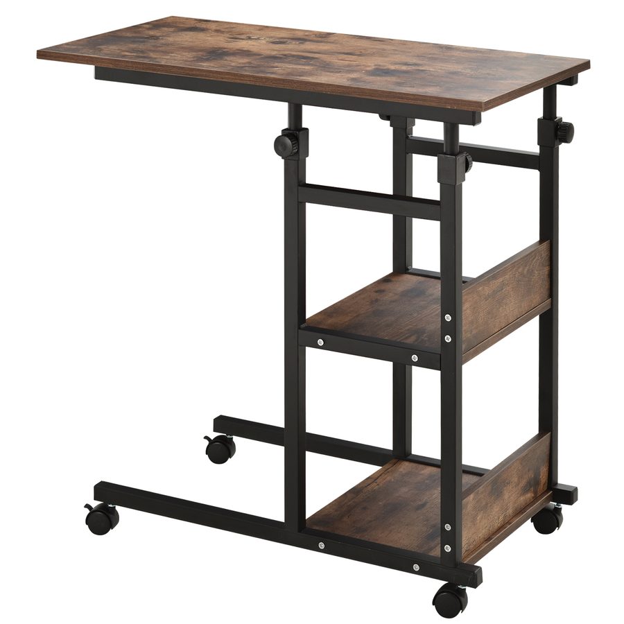 HOMCOM Beistelltisch mit Rollen Höhenverstellbarer Couchtisch 80x40x72-82 cm Schwarz Metall 2 Regale für Wohnzimmer & Home Office   Aosom.de von HOMCOM