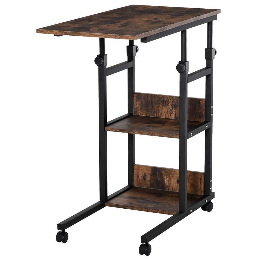 HOMCOM Couchtisch mit Rollen höhenverstellbar Beistelltisch mit 2 Regalen Metall Schwarz 80x40x72-82 cm für Wohnzimmer & Büro   Aosom.de von HOMCOM