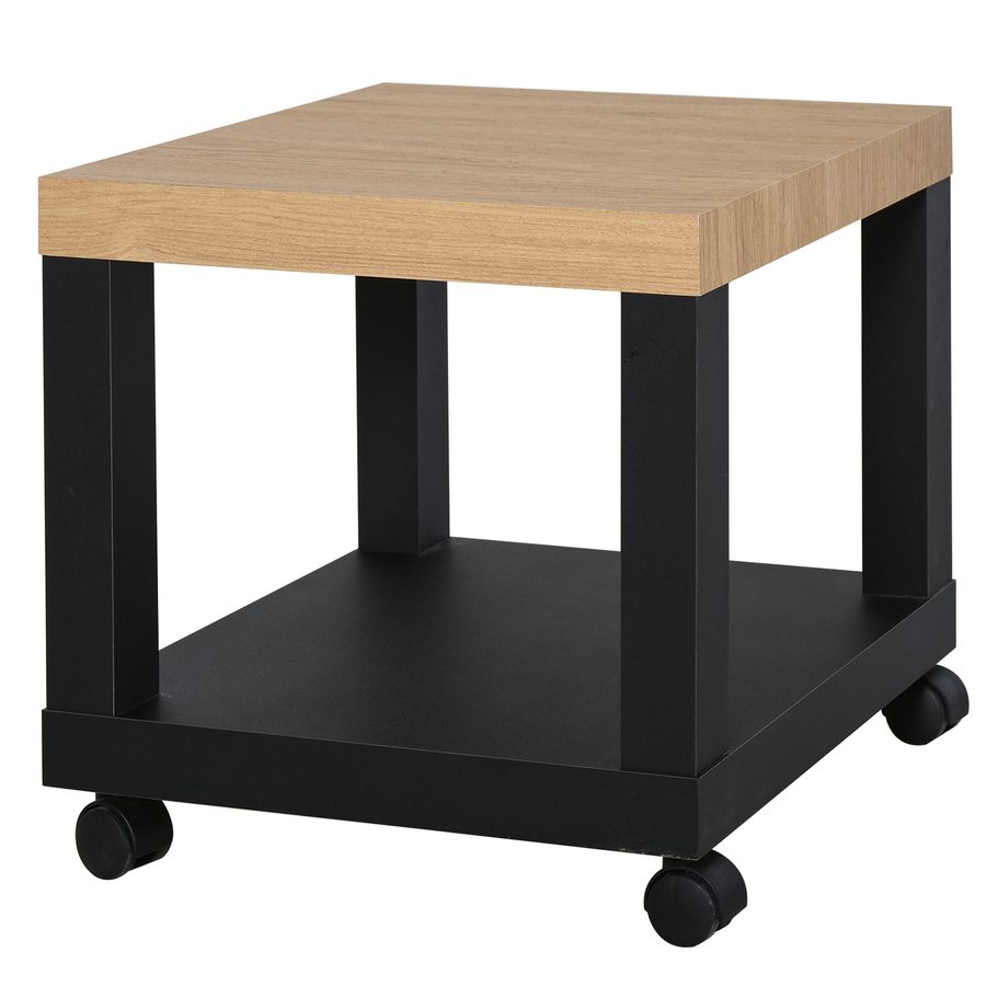 HOMCOM Rollbarer Beistelltisch, moderner Couchtisch mit offenem Regal, für Wohn-, Schlaf- oder Arbeitszimmer, 40 x 40 x 40 cm, Naturholz & Schwarz   Aosom von HOMCOM