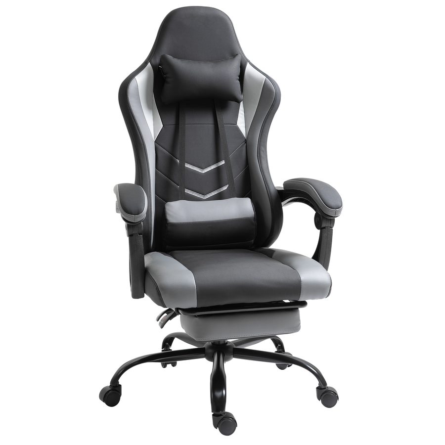 Vinsetto Gaming Sessel höhenverstellbar mit Kopfstütze und Lendenkissen, ergonomisch, bis 120 kg, mit Fußstützen, schwarz   Aosom.de von Vinsetto