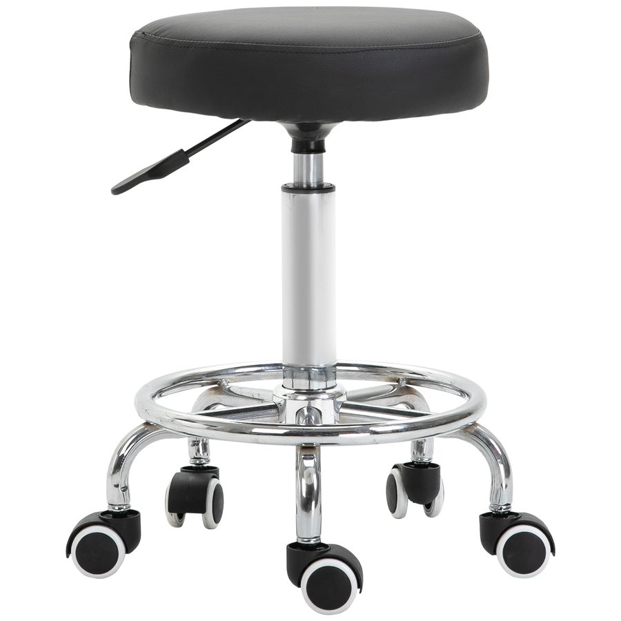 Vinsetto Rollhocker, Höhenverstellbarer Arbeitshocker mit Fußring, Drehbarer Salon Hocker, Drehhocker mit Rädern, Schwarz, Ø42 x 50-64 cm  Aosom von Vinsetto