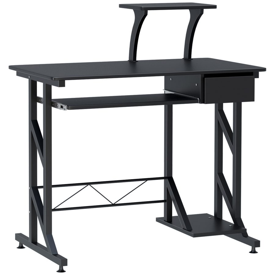 HOMCOM Computertisch Arbeitstisch mit Regalen und Schubladen Schreibtisch Bürotisch Platzsparend stabil Metall MDF Schwarz 90 x 50 x 95 cm   Aosom von HOMCOM