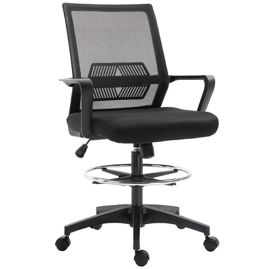 Vinsetto Bürostuhl Ergonomischer Schreibtischstuhl verstellbarer Fußring, Lendenwirbelstütze, Höhenverstellbarer Drehstuhl mit Netzbespannung, Wippfunktion, Computerstuhl, Schwarz   Aosom von Vinsetto