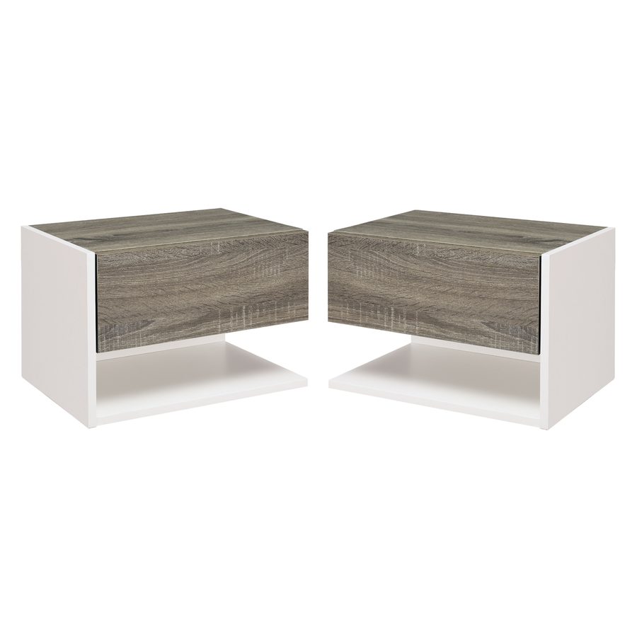 HOMCOM 2 tlg. Wandnachttische Nachttisch Wandschrank mit Schublade, Schlafzimmer Nachtkommode, Beistelltisch, Spanplatte, Eiche+Weiß, 46 x 30 x 30 cm   Aosom von HOMCOM