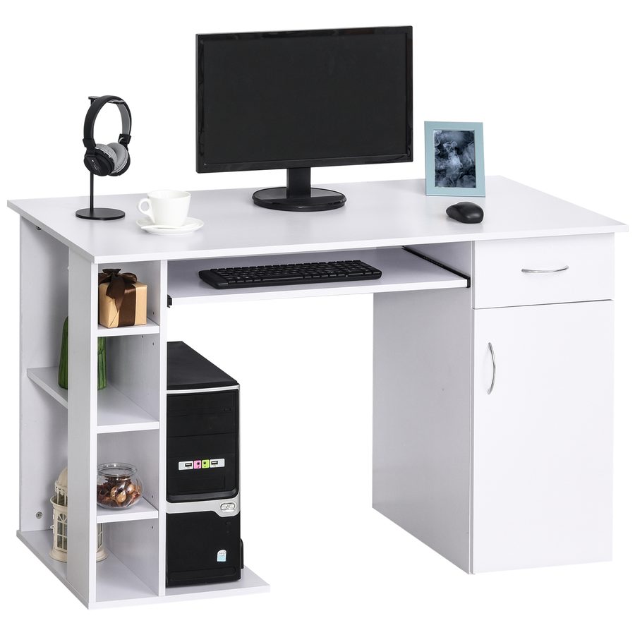 HOMCOM Computertisch Bürotisch Multimedia Schreibtisch mit Stauraum Schublade Tastaturablage MDF 120 x 60 x 74 cm Weiß   Aosom von HOMCOM