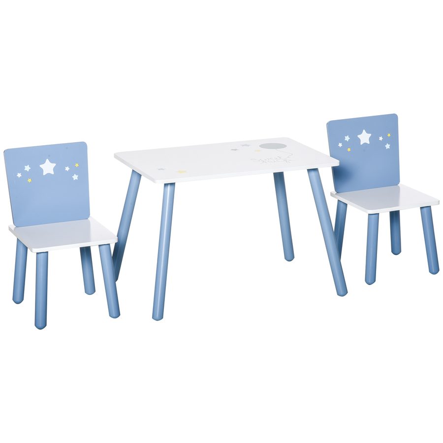 HOMCOM 3-tlg. Kindersitzgruppe mit Kindertisch Kinderstuhl Kindermöbel aus Holz Sitzgruppe Kinder für Kleinkind Mädchen Junge Holz Blau+Weiß   Aosom von HOMCOM