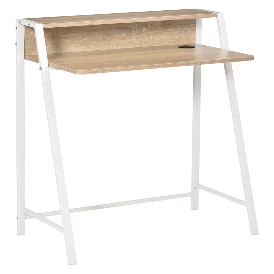 HOMCOM Schreibtisch Moderner Computertisch mit Ablagefach & Kabeldurchlass Metallgestell Weiß Eiche 84x45x85cm für Home Office & Arbeitszimmer   Aosom.de von HOMCOM