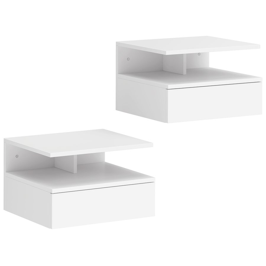 HOMCOM 2 tlg. Wandnachttische Wandschrank mit Schublade Schwimmendes Design Schlafzimmer Nachtkommode Beistelltisch Weiß 35x32x22,5 cm   Aosom von HOMCOM