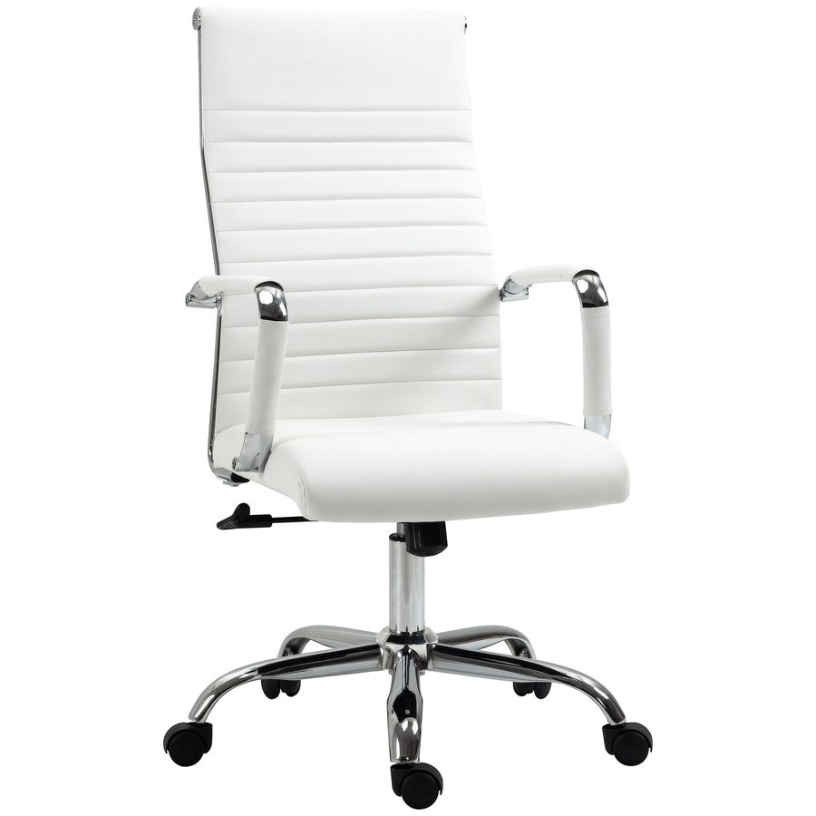 Vinsetto Bürostuhl mit Wippfunktion ergonomisch 360° Drehrollen Stahlfüße Kunstleder Belastbarkeit 120 kg 54 x 62 x 104-114 cm Weiß   Aosom.de von Vinsetto