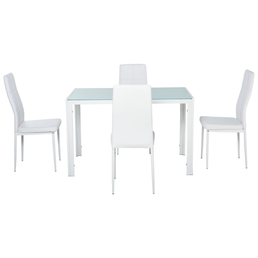 HOMCOM Esszimmer-Set mit Esstisch und Stühlen für 4 Personen, Küchentisch mit Stühlen, rechteckige Glasplatte, Metallgestell, für Küche Wohnzimmer Zuhause, Weiß   Aosom von HOMCOM