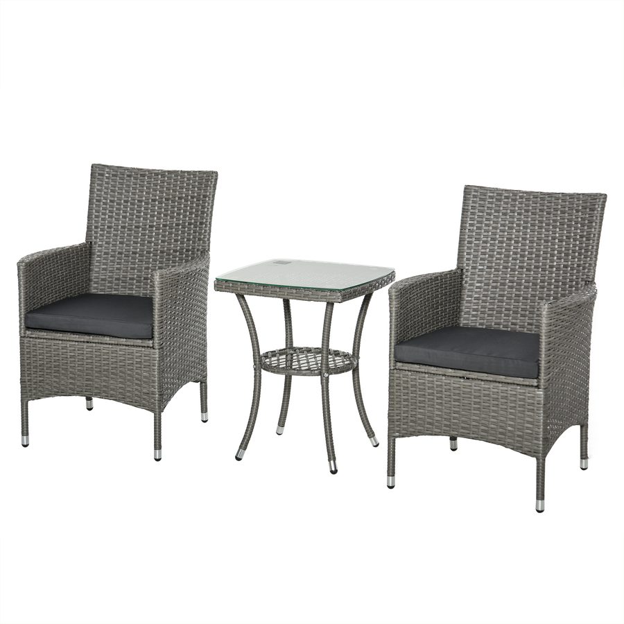 Outsunny Rattan Gartenmöbel Set, mit Beistelltisch, Bistroset, 3-tlg. Balkonmöbel Set, Rattan Gartenset, Sitzgarnitur, 60x58,5x89,5 cm  Aosom von Outsunny