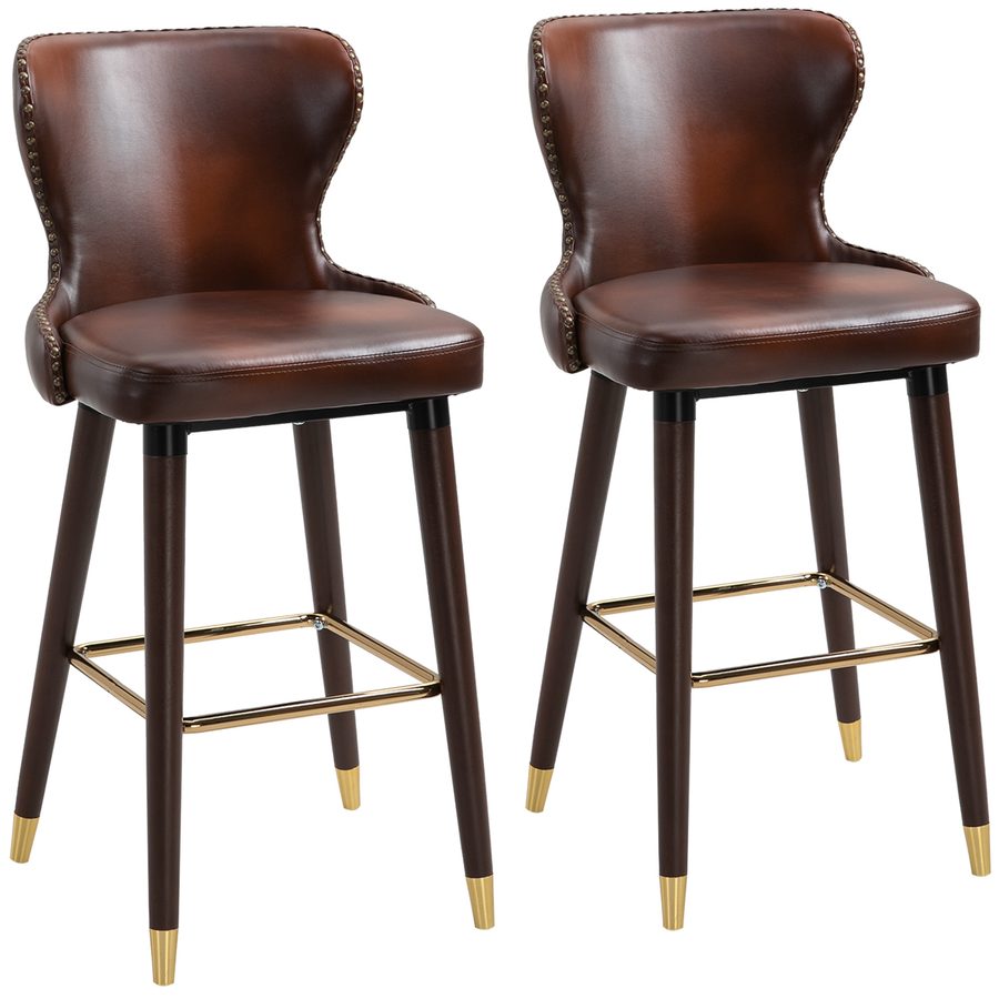 HOMCOM Barhocker 2er-Set eleganter Bistrostuhl mit Fußstütze & Rückenlehne, Esszimmerstuhl PU Braun 52x53x101cm   Aosom.de von HOMCOM