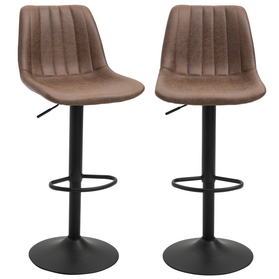 HOMCOM 2er-Set Barhocker Küchenhocker höhenverstellbar mit Fußstützen Drehstuhl Braun Polyester 43 x 46 5 x 89-110 cm für Bar Küche   Aosom.de von HOMCOM