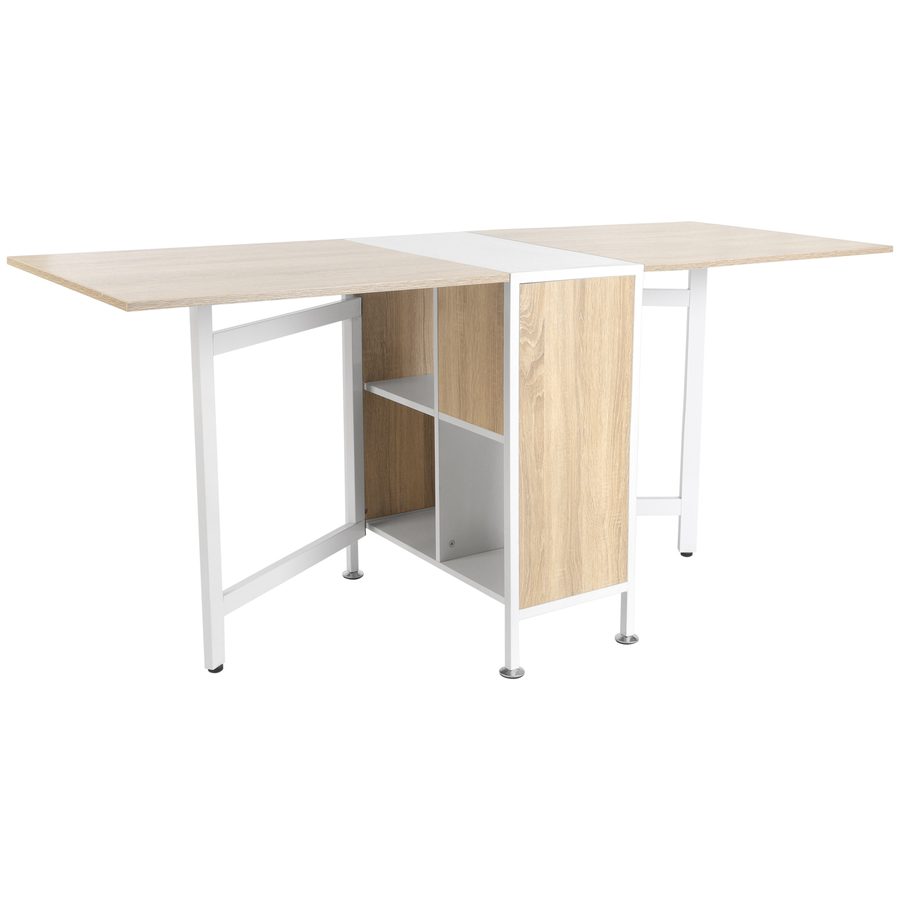 HOMCOM Klapptisch Esstisch Beistelltisch Ablagefläche für Wohnzimmer Küche Eiche Holz mit Metallrahmen in Natur und Weiß 169x62x75cm   Aosom.de von HOMCOM