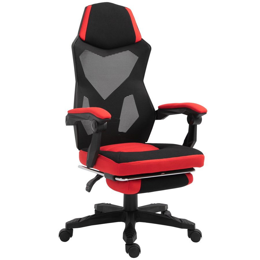 Vinsetto Gamingstuhl Ergonomischer Schreibtischstuhl mit Fußstütze höhenverstellbar Polyester Schwarz Rot 58 x 72 x 112-122 cm für Büro & Gaming   Aosom.de von Vinsetto