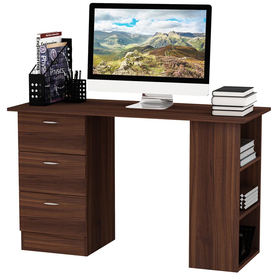 HOMCOM Computertisch Multifunktionstisch 3 Schubladen 2 Regale Maße 120L x 49B x 72H cm MDF Walnuss-Optik   Aosom von HOMCOM