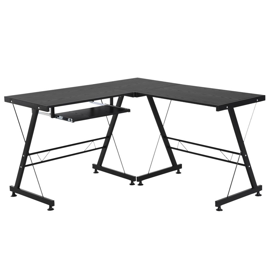 HOMCOM Computertisch flexibler Schreibtisch Arbeitsstation MDF Stahl Schwarz 210x50x73,5cm ideal für Home Office & Gaming   Aosom.de von HOMCOM
