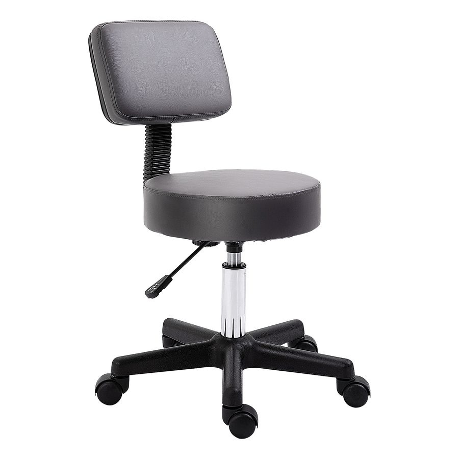 HOMCOM Rollhocker Höhenverstellbarer Arbeitshocker mit Lehne, drehbarer Salon Hocker aus Kunstleder Grau Ø35 x 72-84 cm für Massage & Büro   Aosom.de von HOMCOM