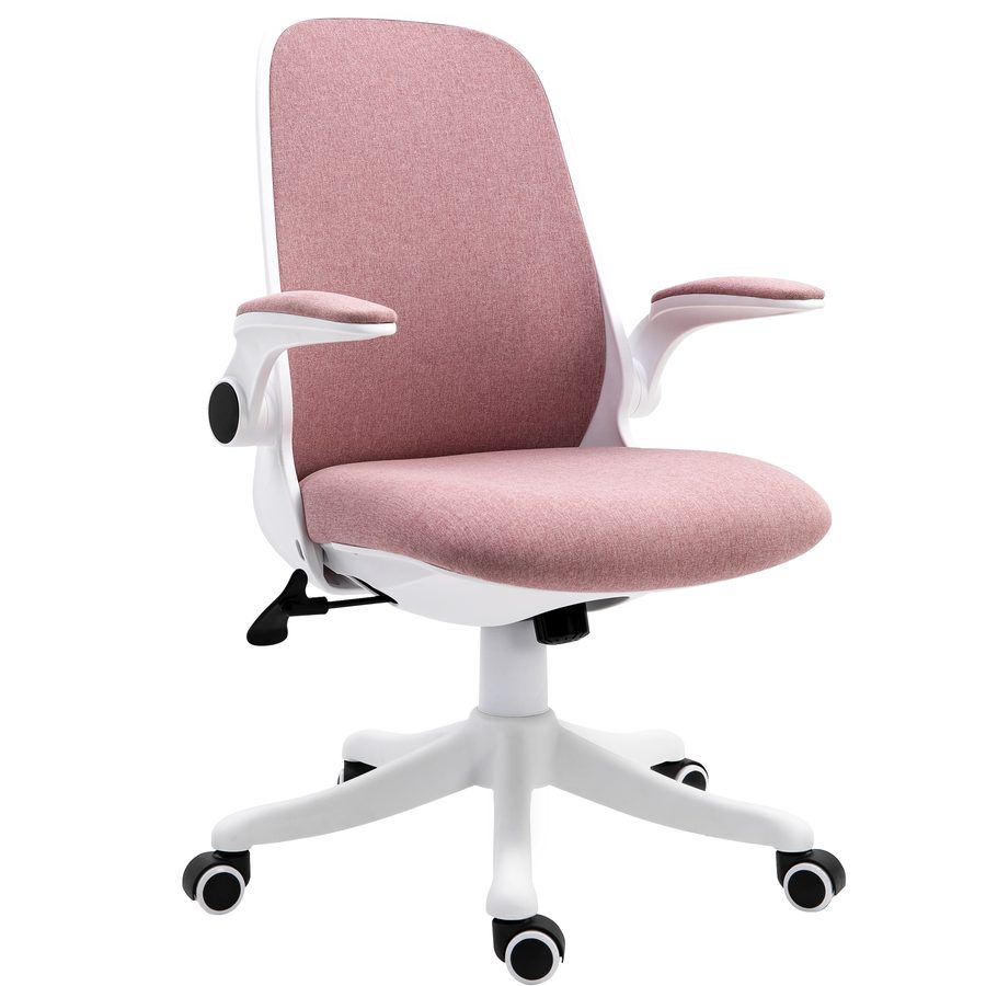 Vinsetto Bürostuhl Leinenstoff höhenverstellbar 360° drehbar hochklappbare Armlehnen einstellbare Lordosenstütze rosa   Aosom von Vinsetto