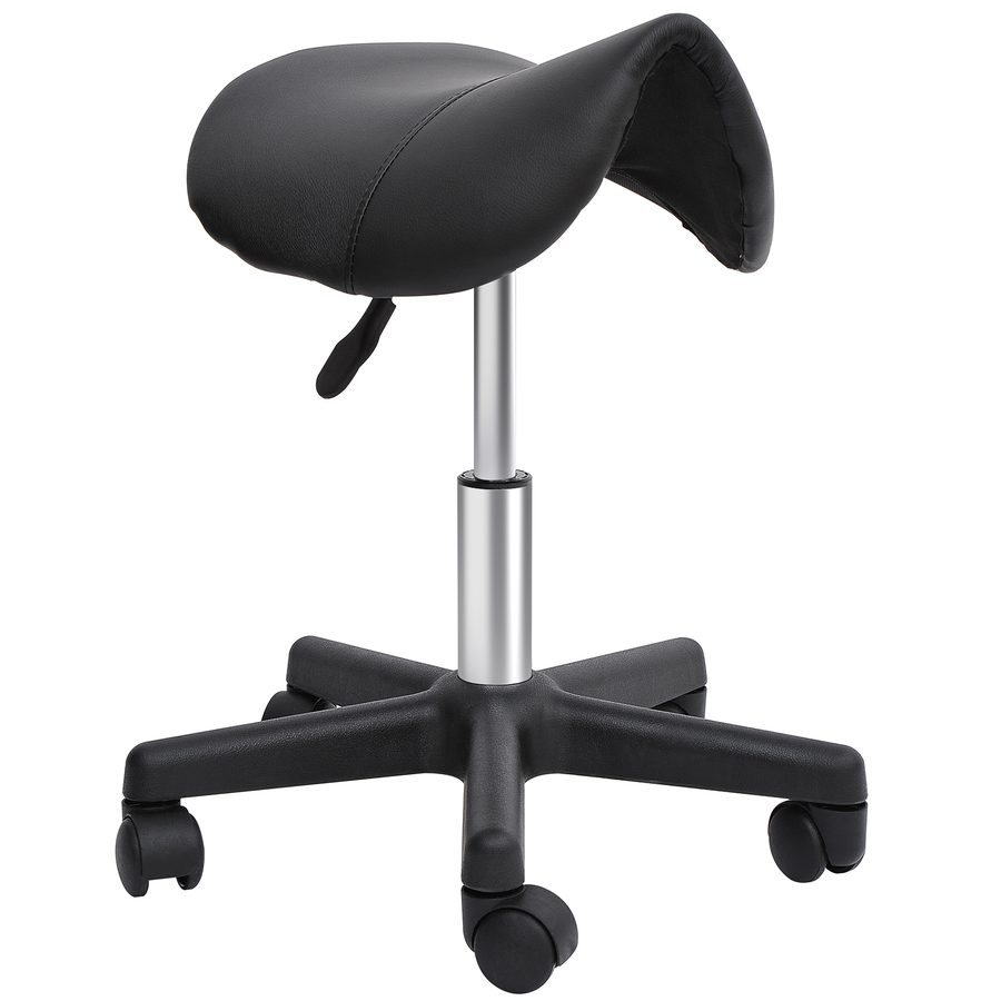 HOMCOM Rollhocker Höhenverstellbarer Drehhocker mit Rädern, drehbarer Salonstuhl aus Kunstleder in Schwarz, ideal für Friseursalons & Büros   Aosom.de von HOMCOM