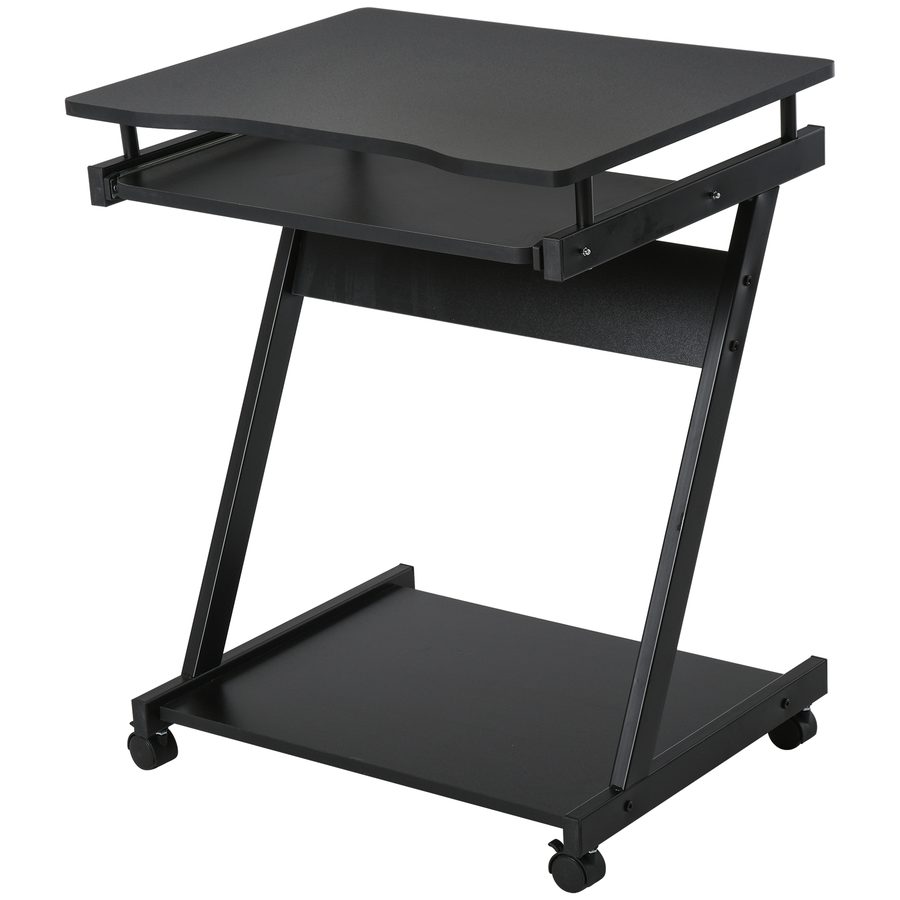 HOMCOM Schreibtisch Computertisch Z-Form mit 4 Rollen, stabil & platzsparend, mit Tastaturablage, 60 x 48 x 73 cm, Schwarz aus Spanplatte & Metall   Aosom.de von HOMCOM
