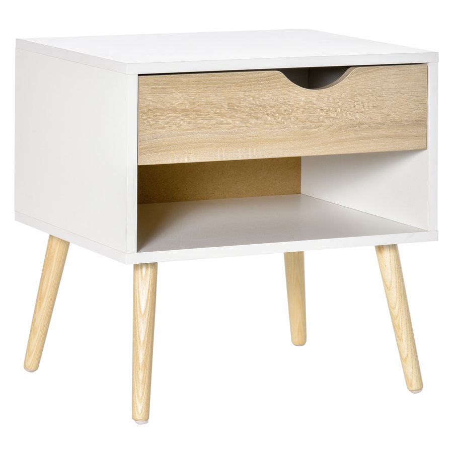 HOMCOM Beistelltisch Nachttisch Flurkommode mit 1 Schubladen MDF Spanplatte Weiß+Eiche 50 x 39 x 51 cm   Aosom von HOMCOM