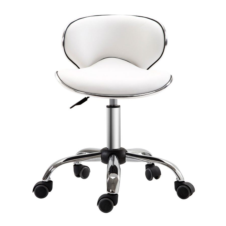 HOMCOM Rollhocker Arbeitsstuhl mit höhenverstellbarer 44-56 cm und Rückenlehne, 360° drehbarer Bürostuhl für Massagestudio, Büro, Klinik, Weiß   Aosom von HOMCOM