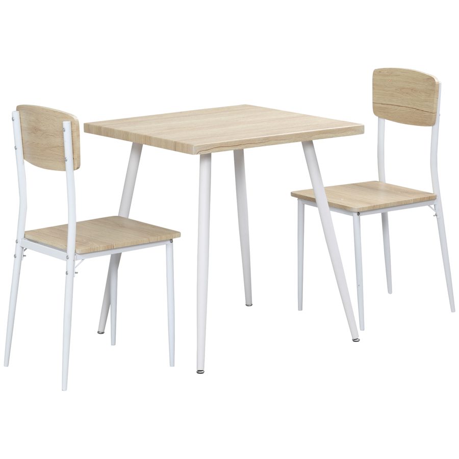 HOMCOM 3-teilige Essgruppe Sitzgruppe Esstisch Set MDF + Metall Naturholzmaserung + Weiß mit 1 Tisch + 2 Stühlen   Aosom von HOMCOM