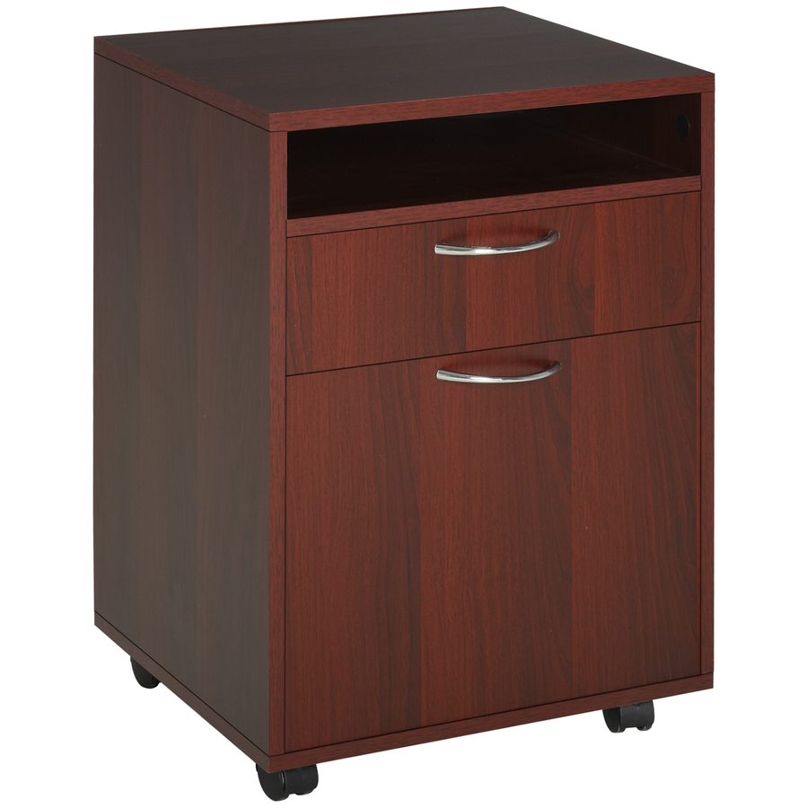 HOMCOM Schreibtisch-Container mit Rollen, Bürocontainer mit Schublade, Fach und Tür, mobiler Aktenschrank für Arbeitszimmer & Wohnzimmer, 40x35x60 cm, Dunkelbraun   Aosom von HOMCOM