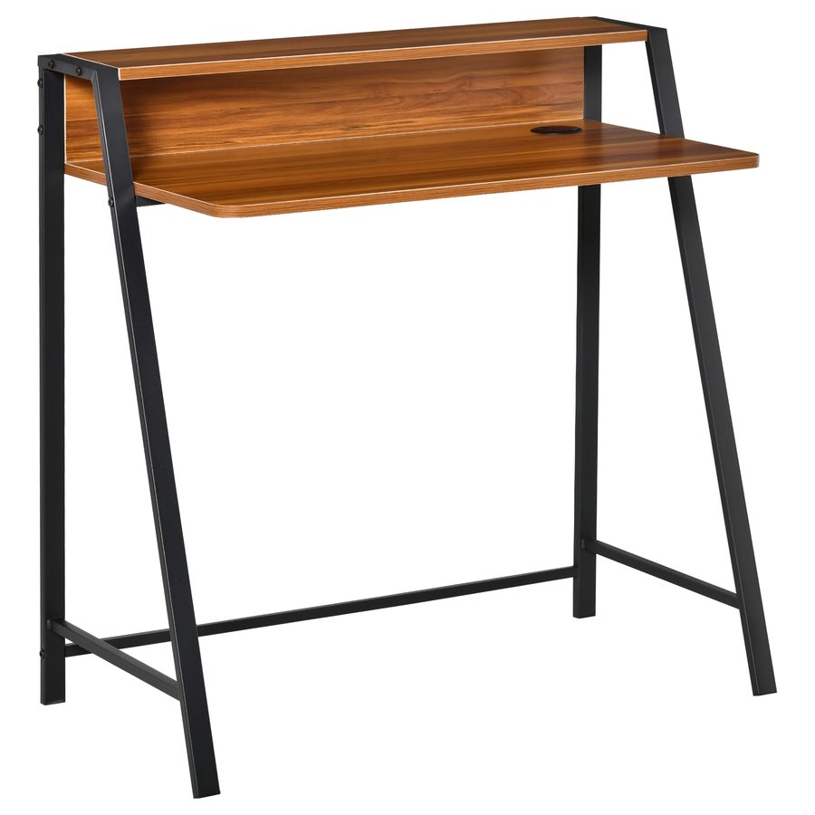 HOMCOM Schreibtisch Computertisch mit Ablagefach & Kabeldurchlass, Metall Walnuss, 84x45x85cm, ideal für Homeoffice & Arbeitszimmer   Aosom.de von HOMCOM