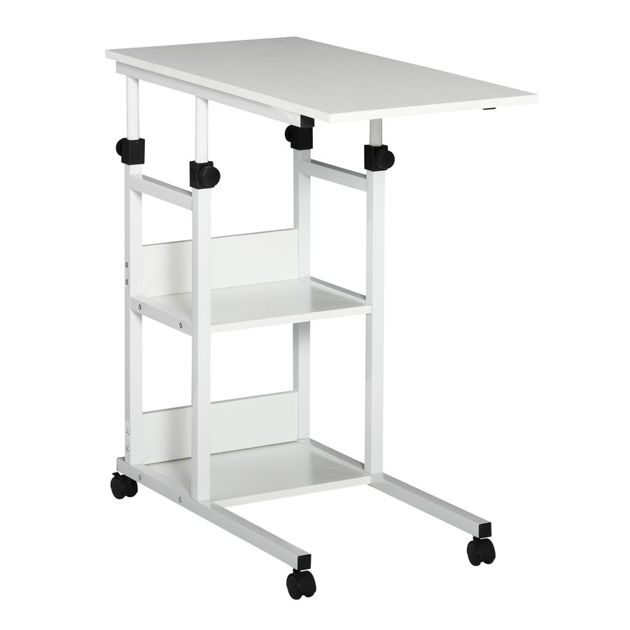 HOMCOM Beistelltisch mit Rollen  Höhenverstellbarer Couchtisch, 2 Regale, E1 Spanplatte, Weiß, 80x40x72-82 cm  Aosom von HOMCOM