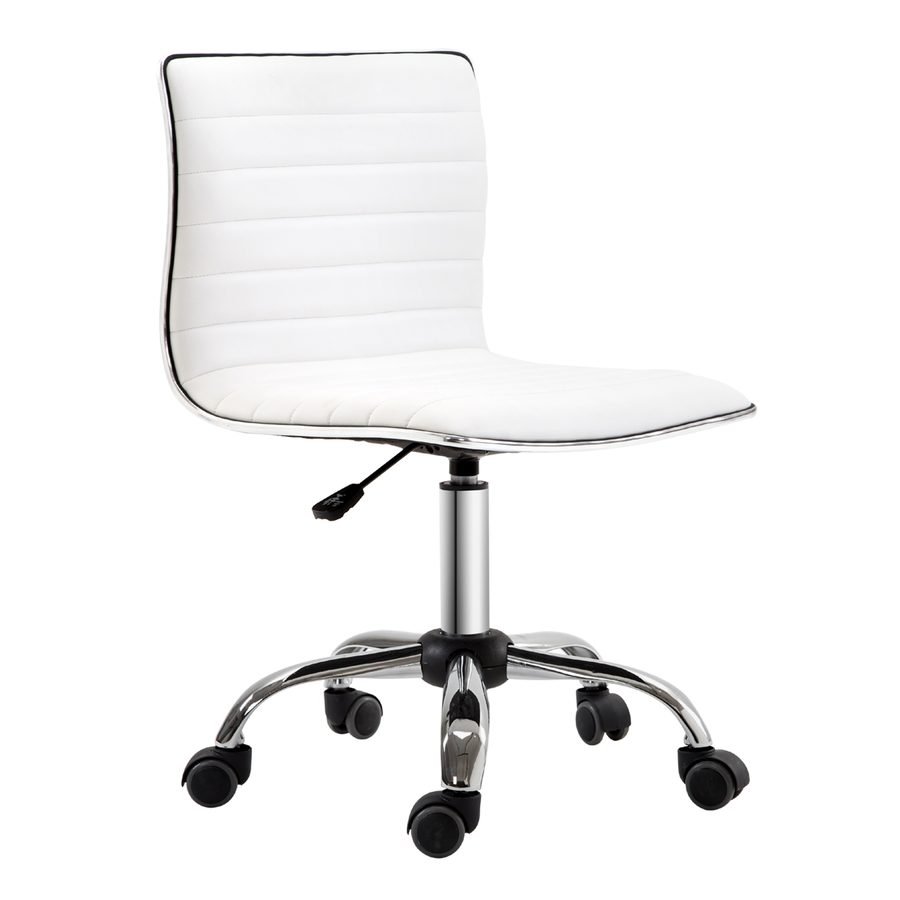 HOMCOM Bürostuhl ohne Armlehnen, höhenverstellbar 78-90H cm, Kosmetikstuhl mit Rückenlehne, bis 120kg, Leder, Weiß   Aosom von HOMCOM