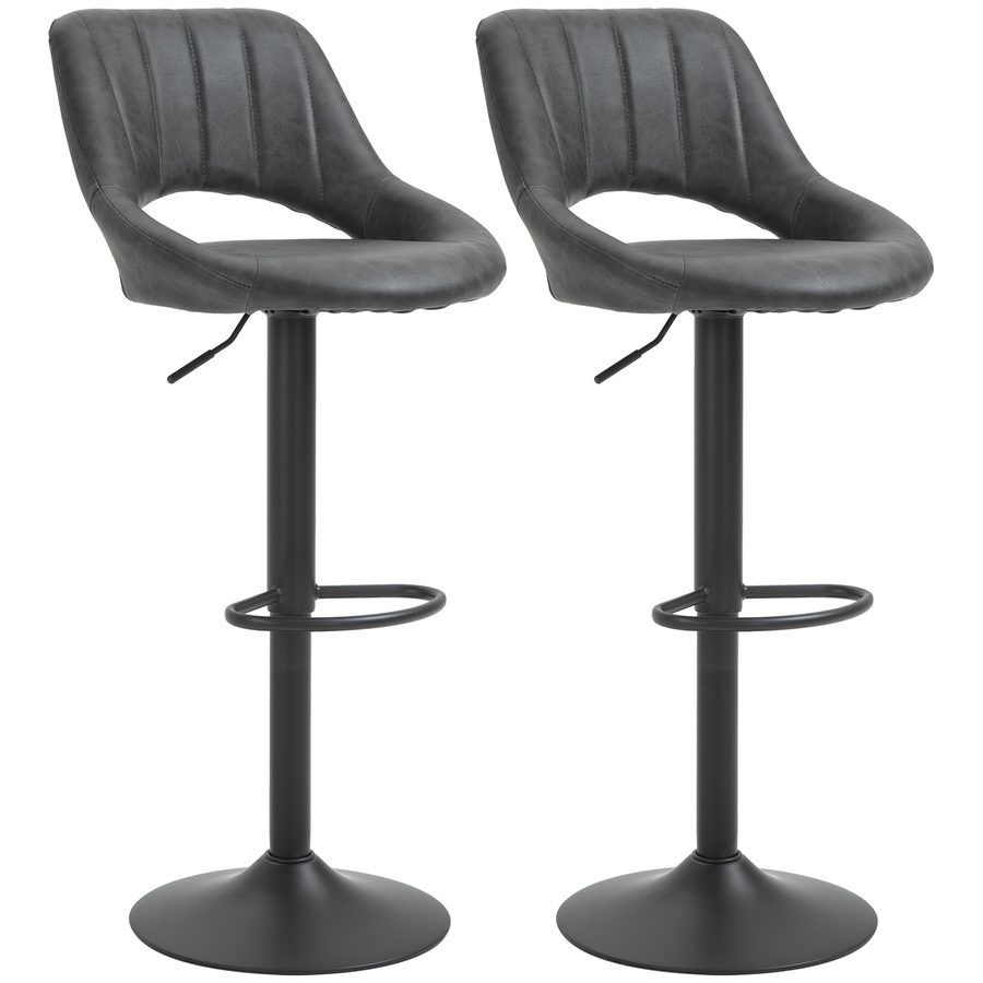 HOMCOM Barhocker-Set 2 drehbare Küchenhocker höhenverstellbar mit Fußstütze in Lederoptik und Metallrahmen 44 x 49 x 90-110 cm Grau   Aosom.de von HOMCOM