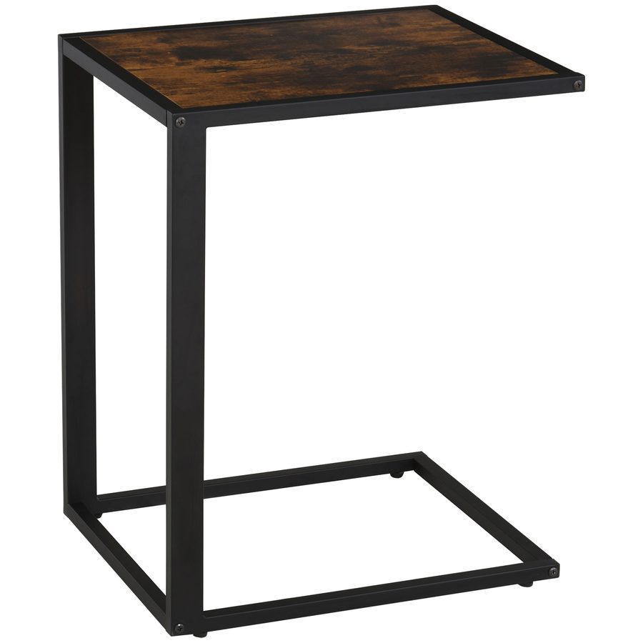 HOMCOM C-Form Beistelltisch Kaffeetisch Couchtisch Standtisch Metall MDF rustikal-braun 40,6 x 50,8 x 64,2 cm für Wohnzimmer   Aosom.de von HOMCOM