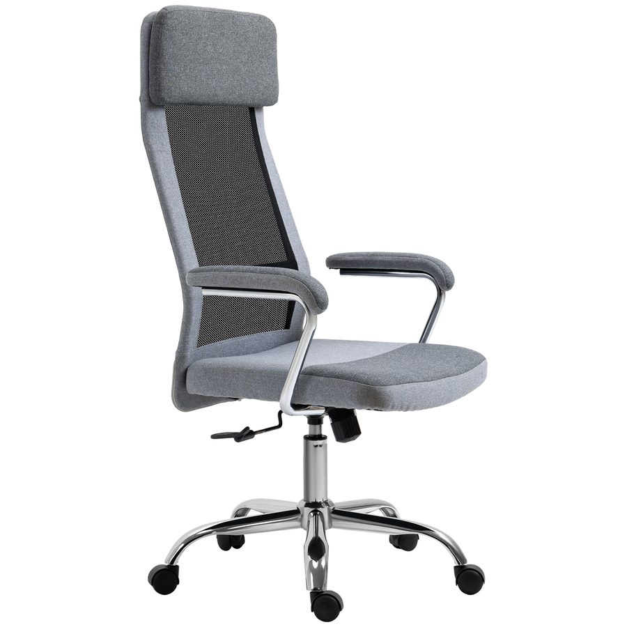 Vinsetto Bürostuhl Ergonomisch Drehbar, Höhenverstellbar und Wippfunktion, Netzstoff Armlehnen Stuhl 65x67x119-129cm Grau   Aosom von Vinsetto