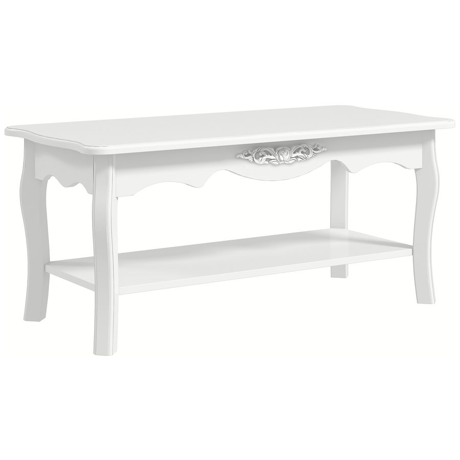 HOMCOM Couchtisch Kaffeetisch mit Ablage Wohnzimmertisch Beistelltisch mit Gravur und gebogenen Beinen Holz Weiß 94x44x43cm   Aosom von HOMCOM