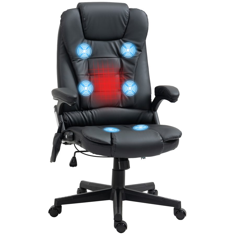 HOMCOM Bürostuhl Chefsessel Drehstuhl mit Massagefunktion, hohe Rückenlehne, Kunstleder, für Büro & Home Office, Schwarz   Aosom von HOMCOM