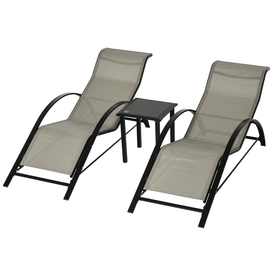 Outsunny 3-tlg Gartenliege Set mit Tisch, Gartengarnitur mit 2 Sonnenliegen und 1 Beistelltisch, Metall grau und schwarz für Terrasse und Garten   Aosom.de von Outsunny