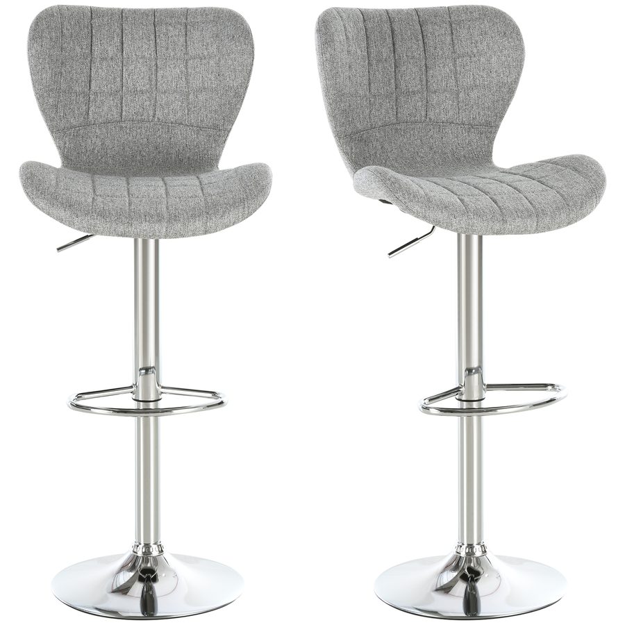HOMCOM Set mit 2 zeitgemäßen Design-Barhockern, höhenverstellbar 59-81 cm, 360° drehbar, Leinen Grau   Aosom von HOMCOM