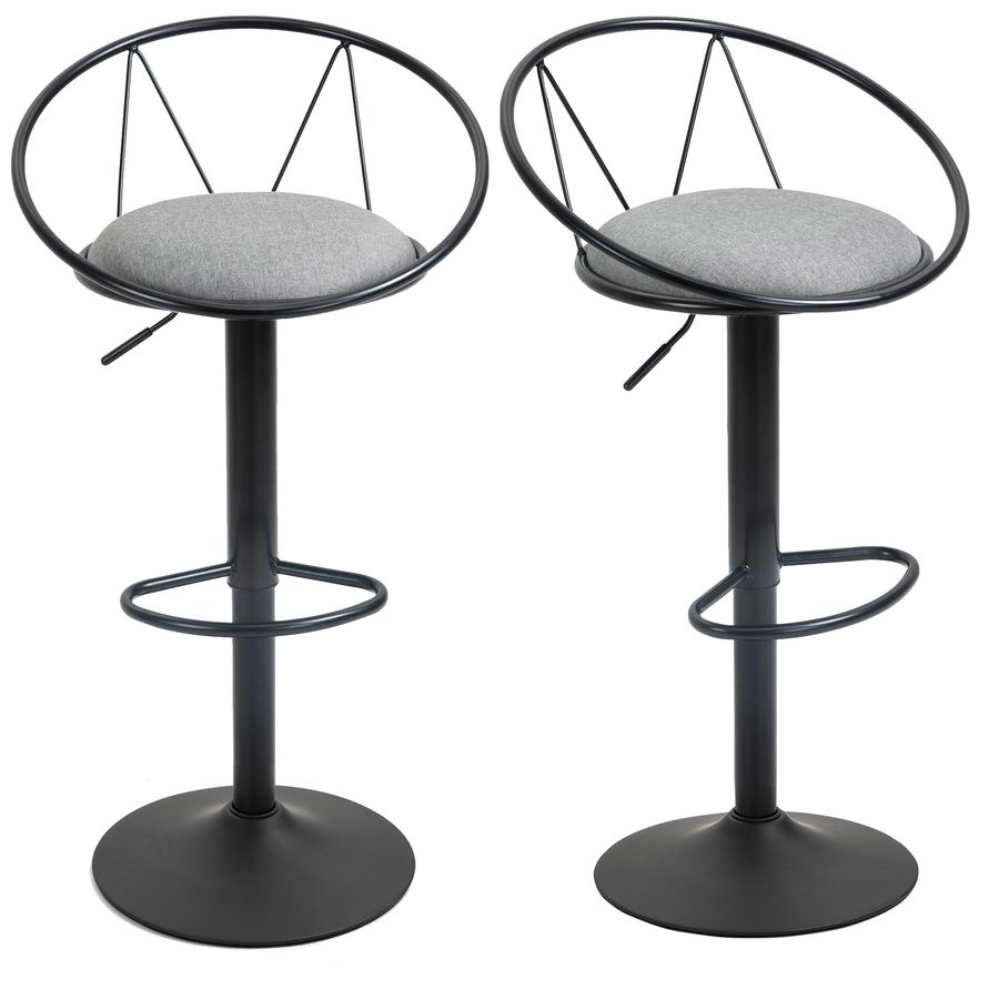 HOMCOM Set mit 2 Barhockern im neo-retro Design, höhenverstellbar und drehbar mit Metall-Fußstütze in Schwarz und Leinen in Grau   Aosom von HOMCOM