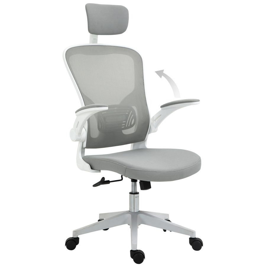 Vinsetto Bürostuhl ergonomischer Schreibtischstuhl mit Kopfstütze und Wippfunktion, höhenverstellbar in Grau, 65 x 64 x 114-122 cm   Aosom.de von Vinsetto