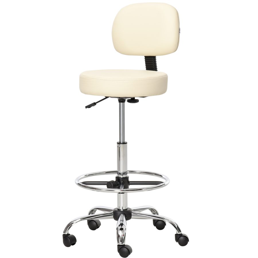 HOMCOM Drehbarer Barhocker Arbeitshocker mit Lehne höhenverstellbar PU Bezug Beige 56x57x104-127cm für Küche und Bar   Aosom.de von HOMCOM