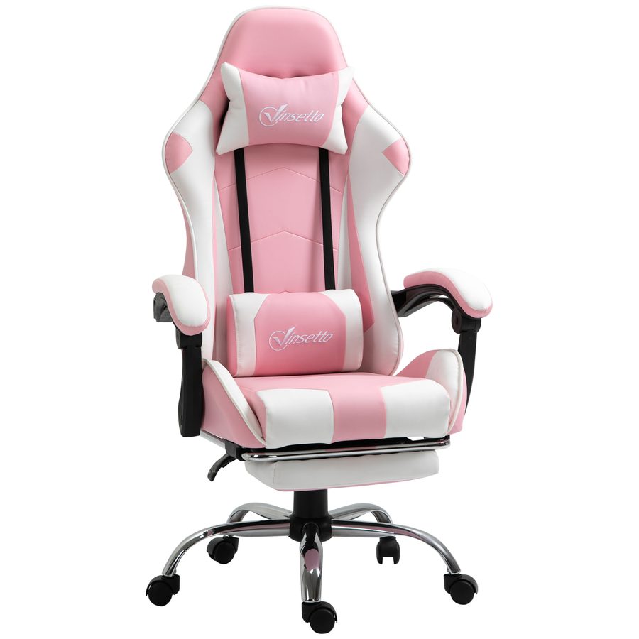 Vinsetto Gamingstuhl Computerstuhl Ergonomischer Bürostuhl mit Kopfstütze Lendenkissen höhenverstellbar 360°drehbar Rosa+Weiß   Aosom von Vinsetto