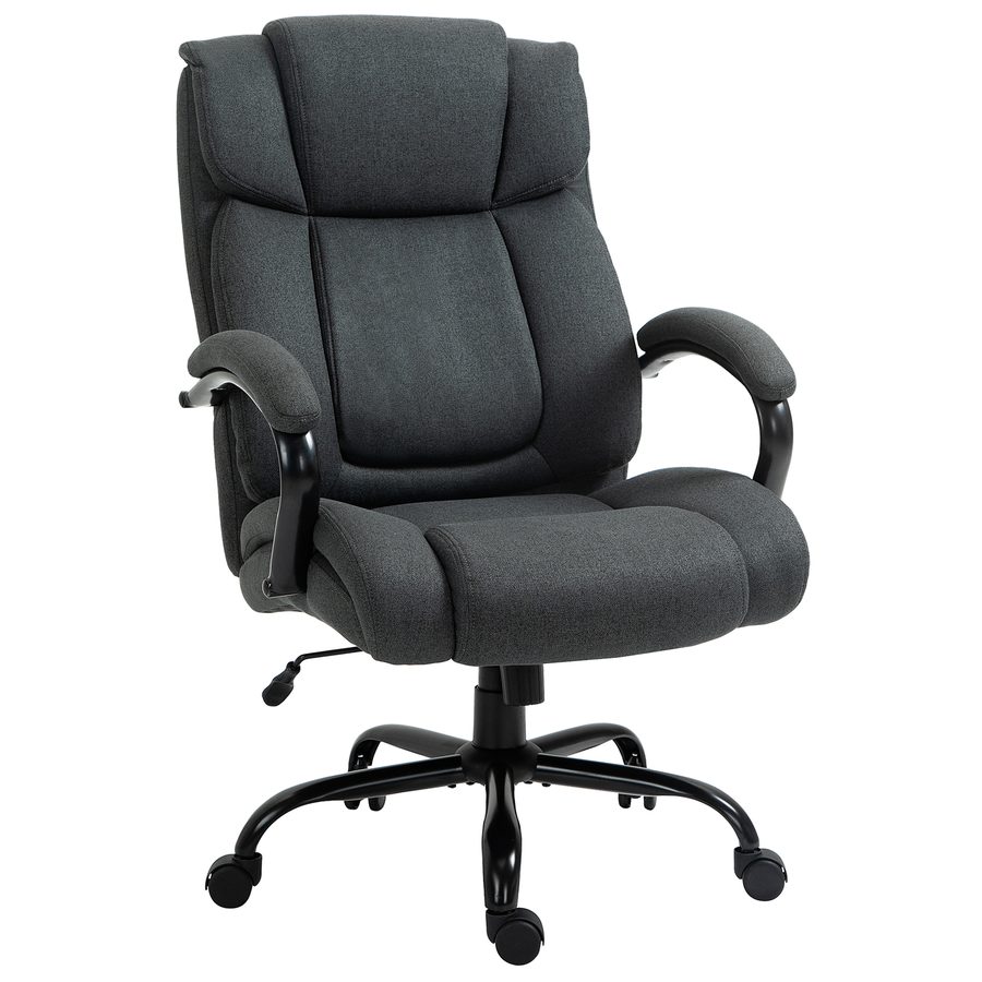 Vinsetto Bürostuhl, Ergonomischer Chefsessel, Gepolsterter Schreibtischstuhl mit Armlehne, Höhenverstellbarer Drehstuhl mit Wippfunktion, Leinenoptik, bis 220 kg belastbar, Dunkelgrau   Aosom von Vinsetto